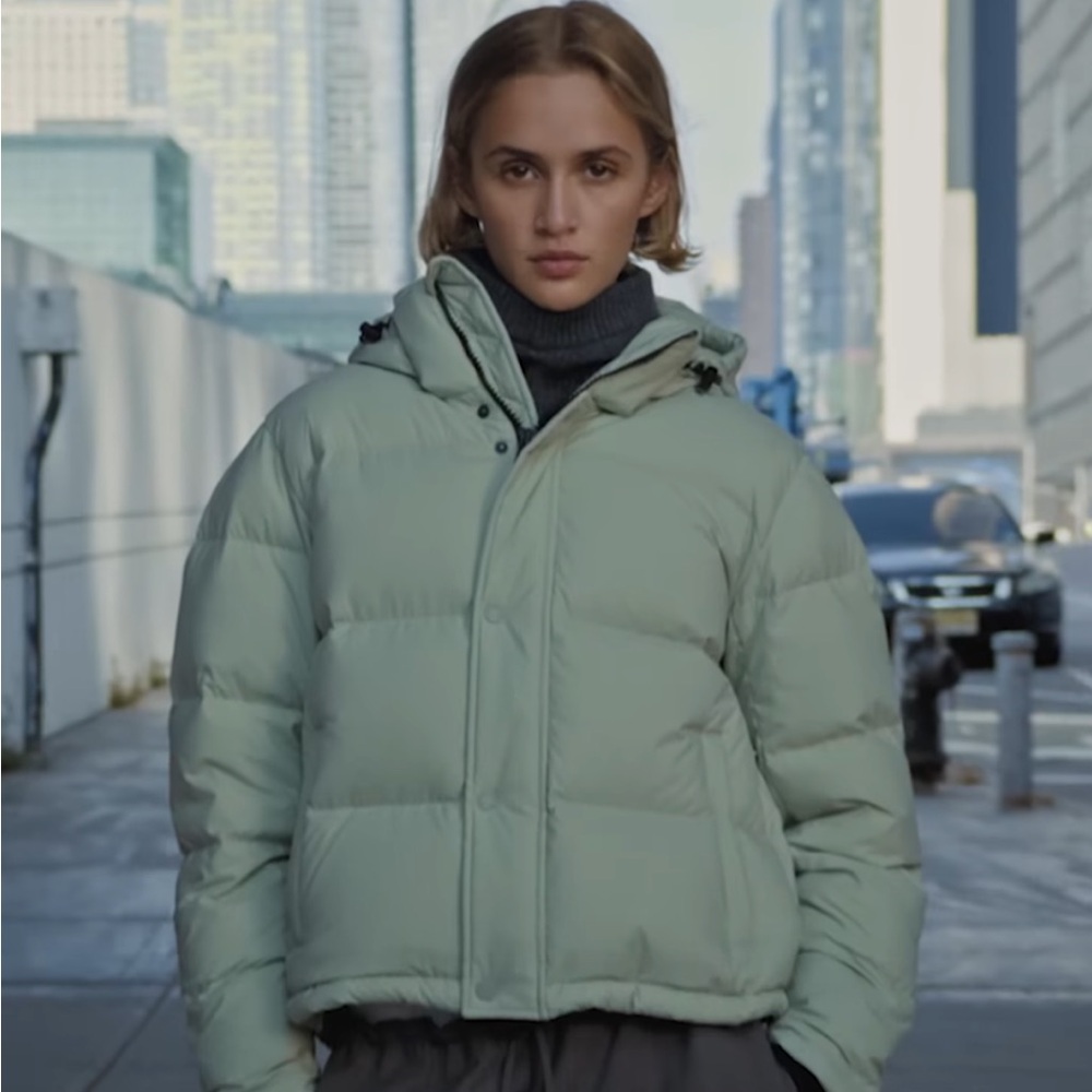 Aritzia Super Puff Shorty Jacket in Dusky Green Color
